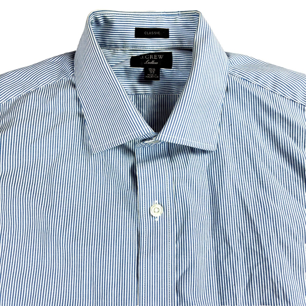 J. Crew Ludlow Dress Shirt Mens 15.5 33 Classic Fit Blue White Striped
